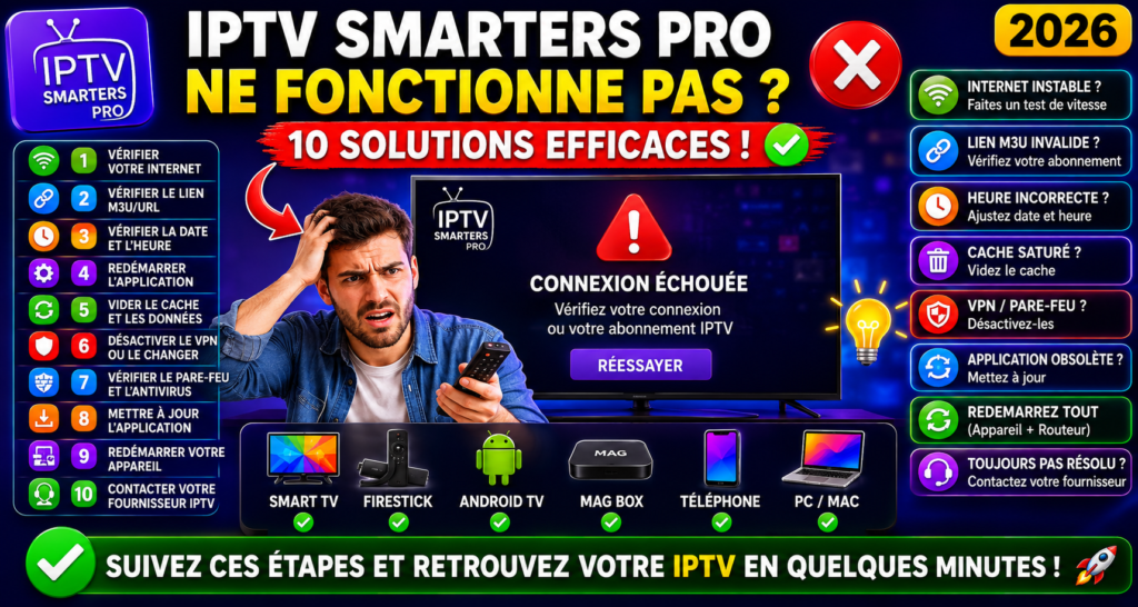 IPTV Smarters Pro Ne Fonctionne Pas : 10 Solutions Efficaces