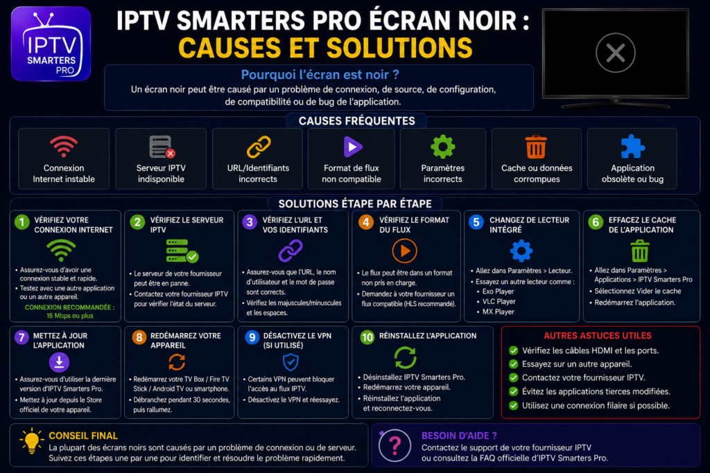 IPTV Smarters Pro Écran Noir : Causes et Solutions